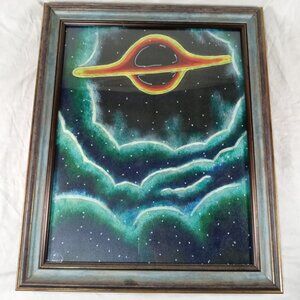 *NEW* Original Handmade Framed Acrylic Astronomy Black Hole Painting Wall Art